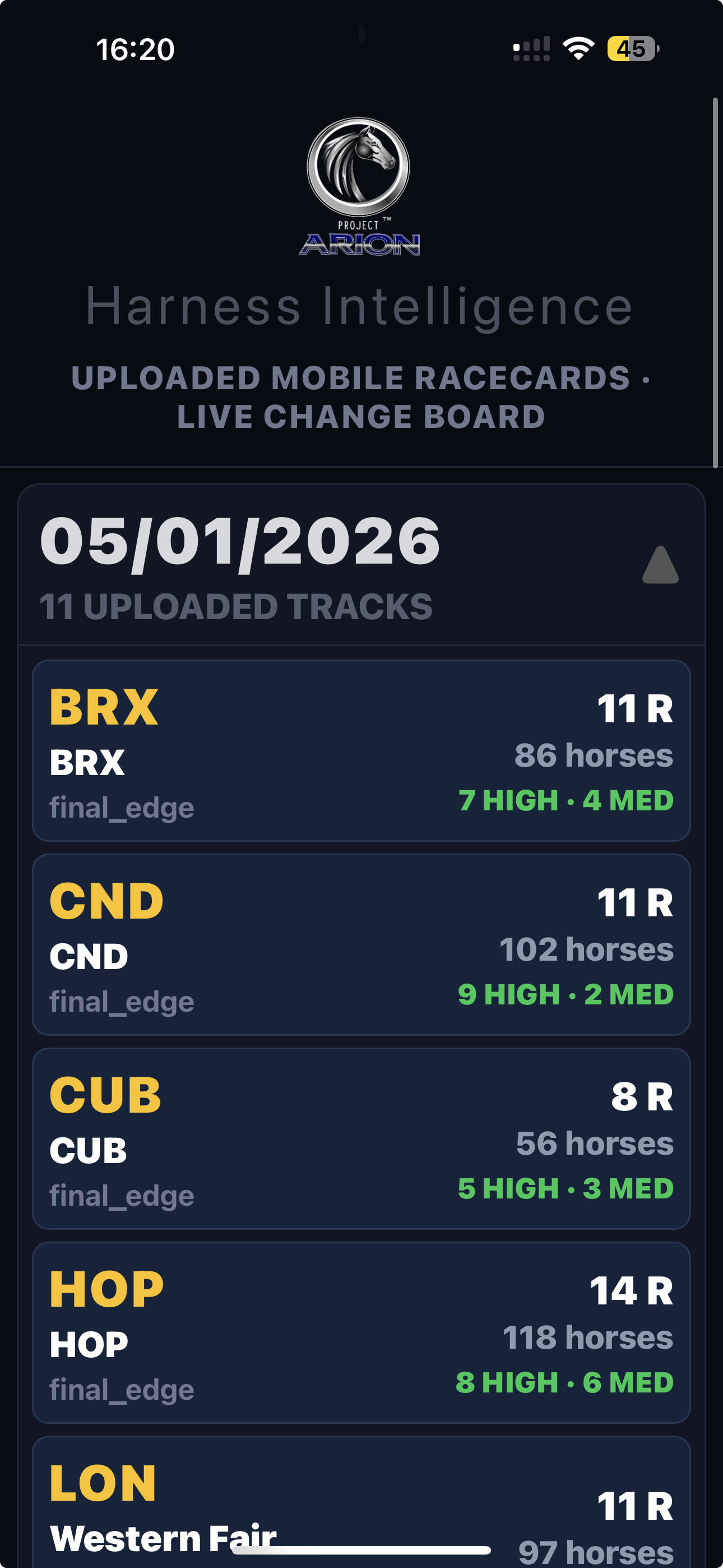 Track selection screen